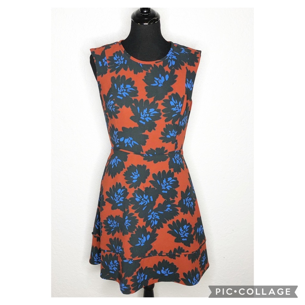J Crew red black blue floral sleeveless fit flare dress size 6